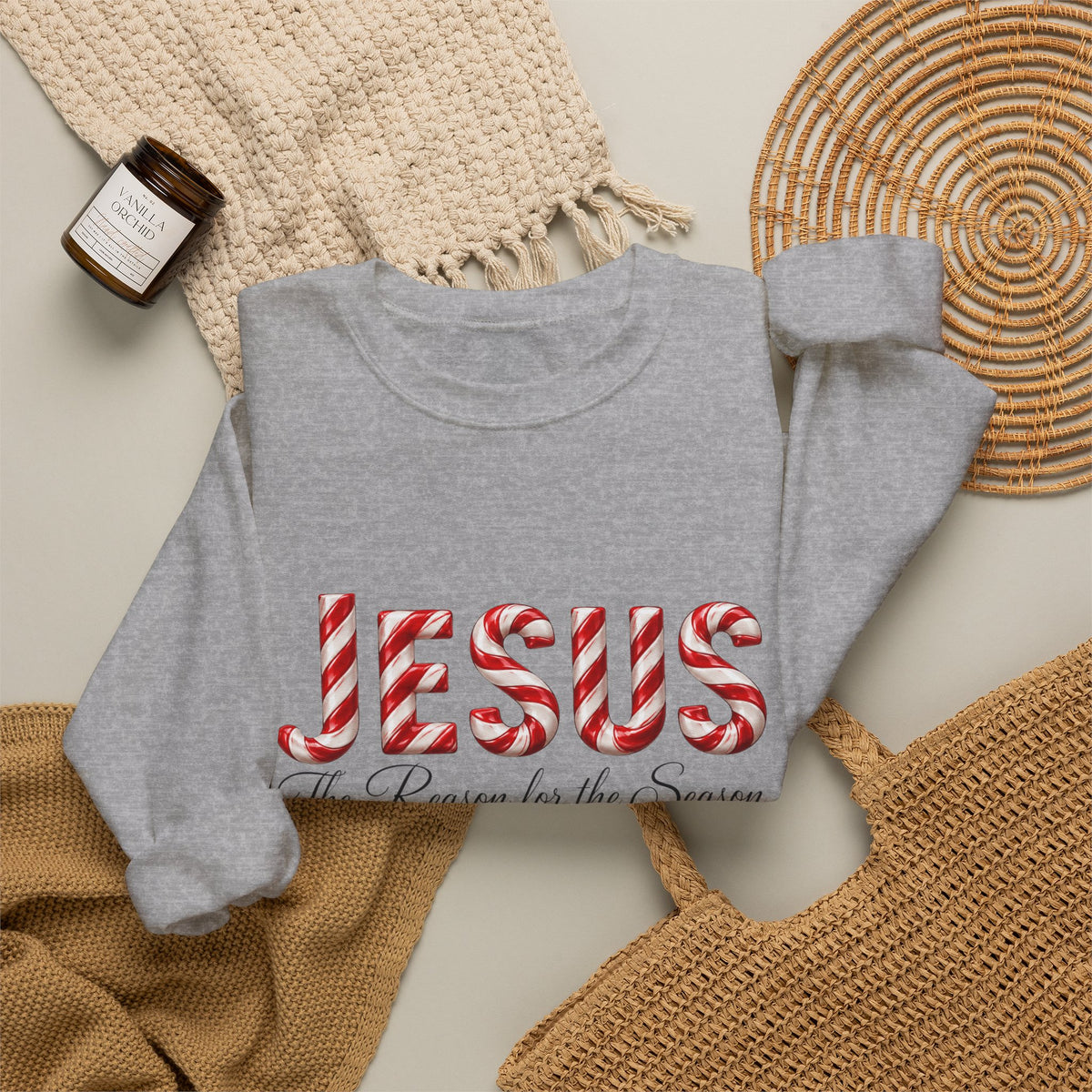 Jesus Is the Reason for the Season – Candy Cane Christmas Sweatshirt-Unisex Heavy Blend™ Crewneck Sweatshirt