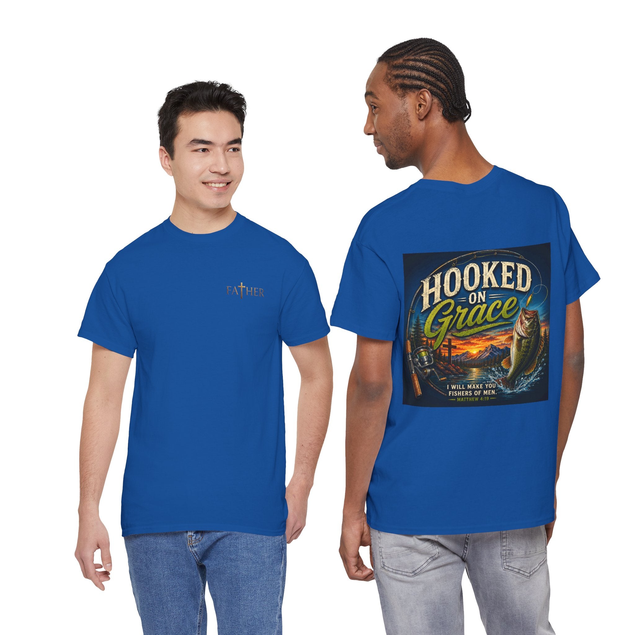 Hooked on Grace Christian Fishing T-Shirt | Faith Based Outdoor Unisex Heavy Cotton Tee