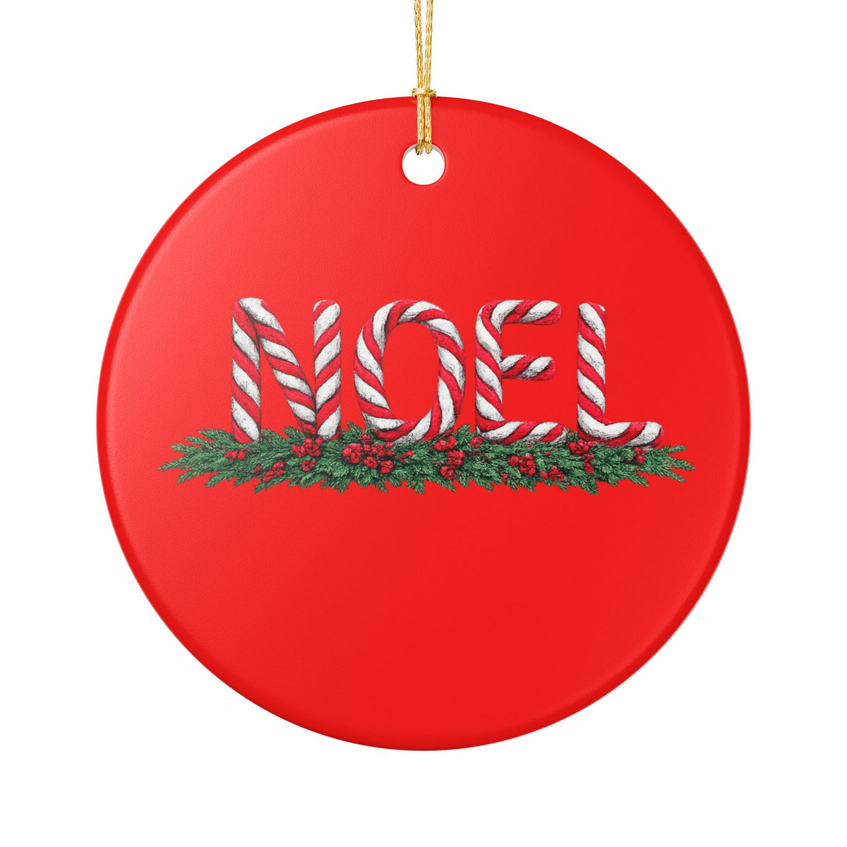 Candy Cane Noel Ceramic Decoration Ornament, (1pc)