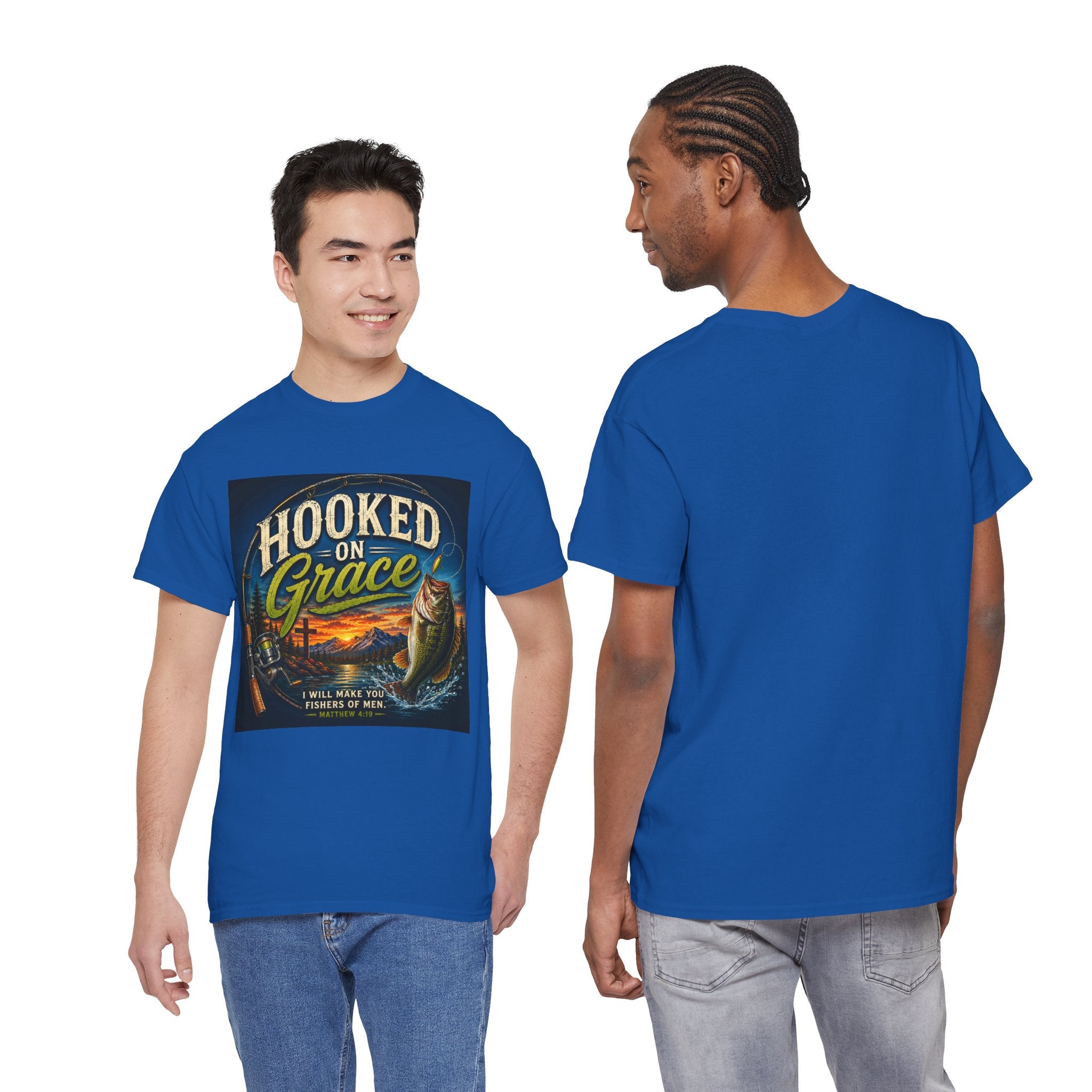 Hooked on Grace Christian Fishing T-Shirt | Faith Based Outdoor Unisex Heavy Cotton Tee