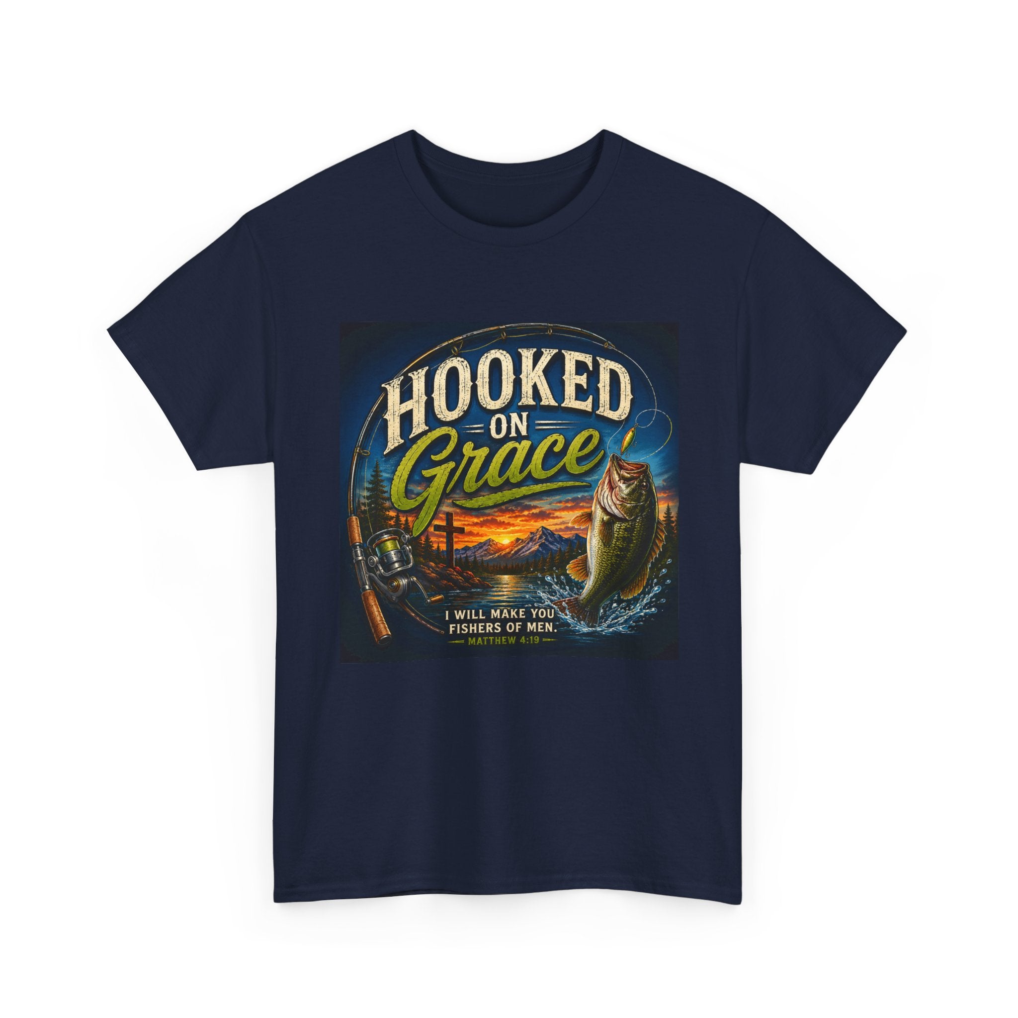 Hooked on Grace Christian Fishing T-Shirt | Faith Based Outdoor Unisex Heavy Cotton Tee