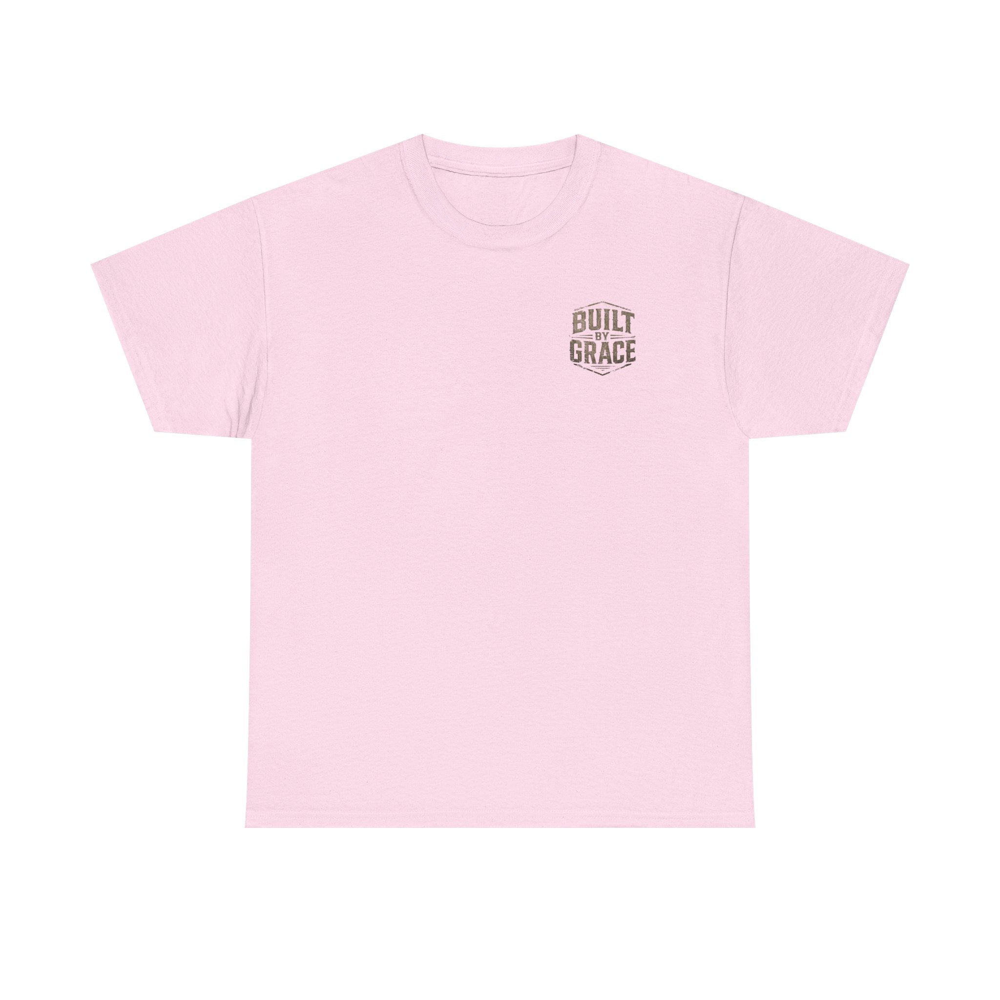 Built By Grace Christian T-Shirt | Rugged Faith-Based Graphic Tee | Inspirational Western Style Unisex Heavy Cotton Tee