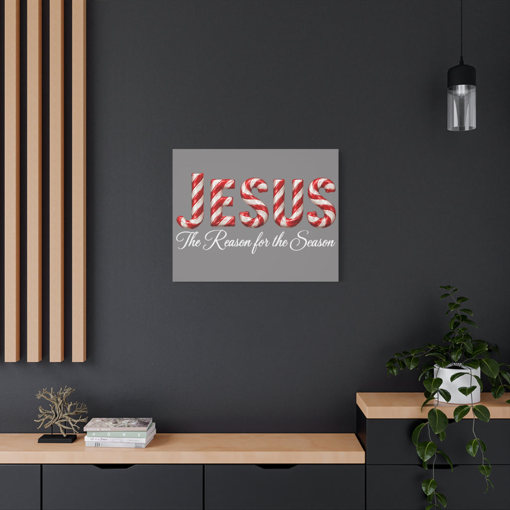 Jesus The Reason for the Season Christmas Wall Art – Candy Cane Christian Holiday Decor Matte Canvas, Stretched, 1.25"