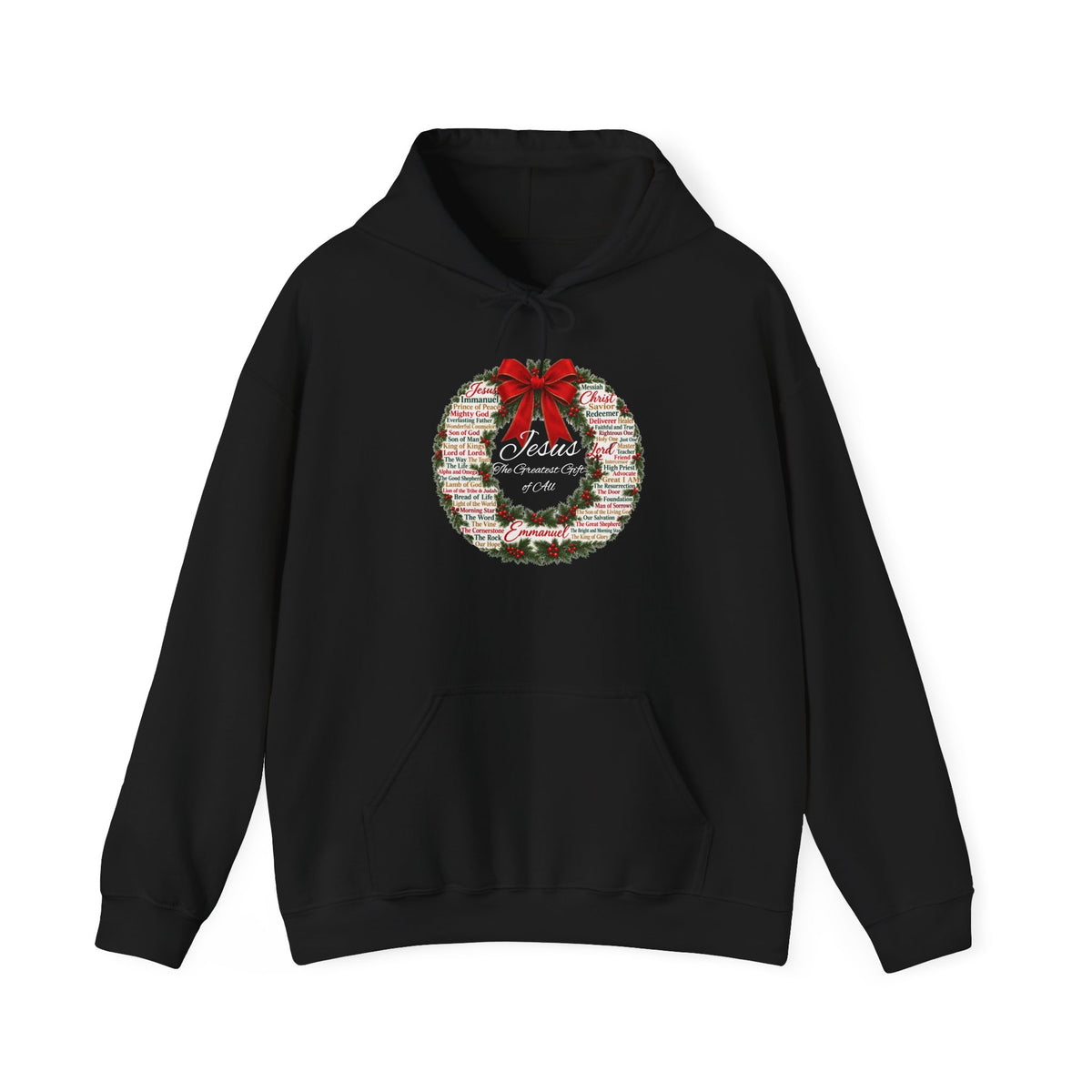 Names of Jesus Christmas Wreath Christian Heavy Blend™ Hooded Sweatshirt
