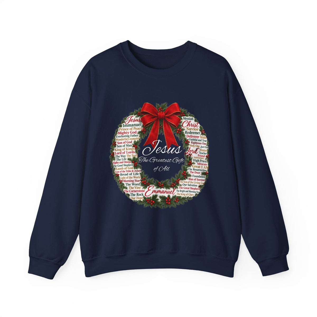 Names of Jesus Christmas Wreath Christian Heavy Blend™ Crewneck Sweatshirt