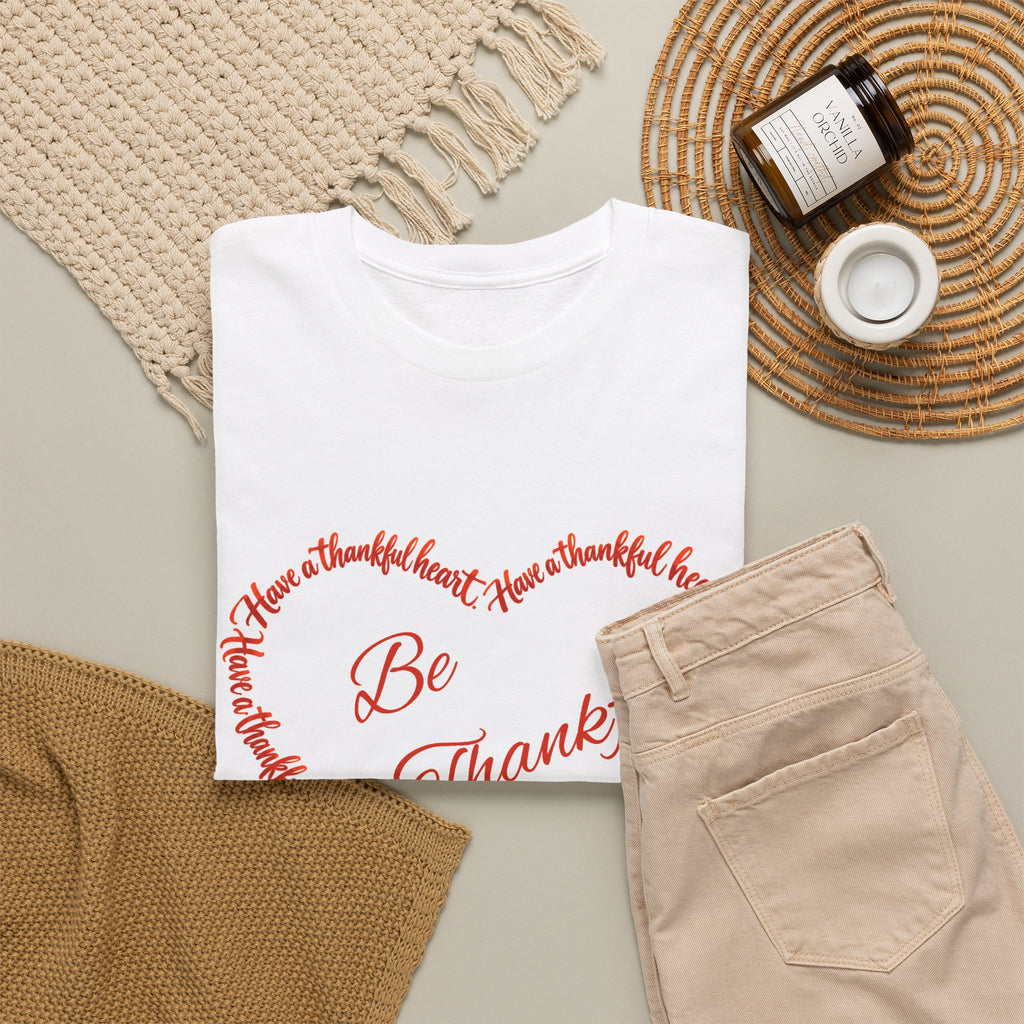 Be Thankful Heart T-Shirt – Inspirational Christian Gratitude Shirt – 1 Thessalonians 5:18-Unisex Heavy Cotton Tee