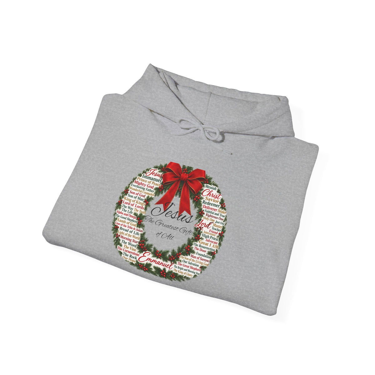 Names of Jesus Christmas Wreath Christian Heavy Blend™ Hooded Sweatshirt
