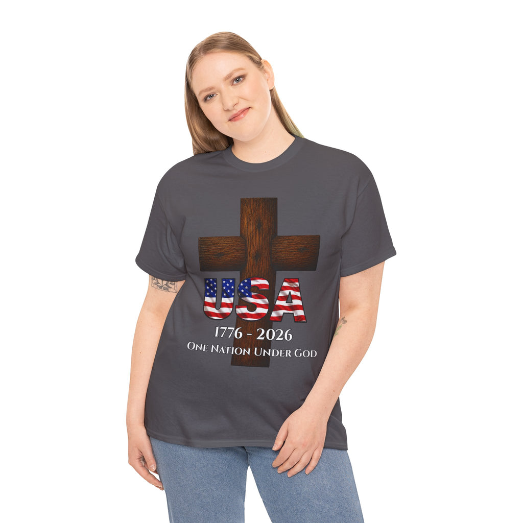 USA Cross 1776-2026 One Nation Under God Patriotic Christian T-Shirt