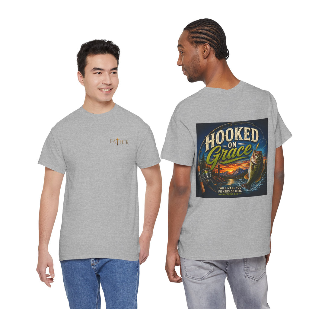 Hooked on Grace Christian Fishing T-Shirt | Faith Based Outdoor Unisex Heavy Cotton Tee