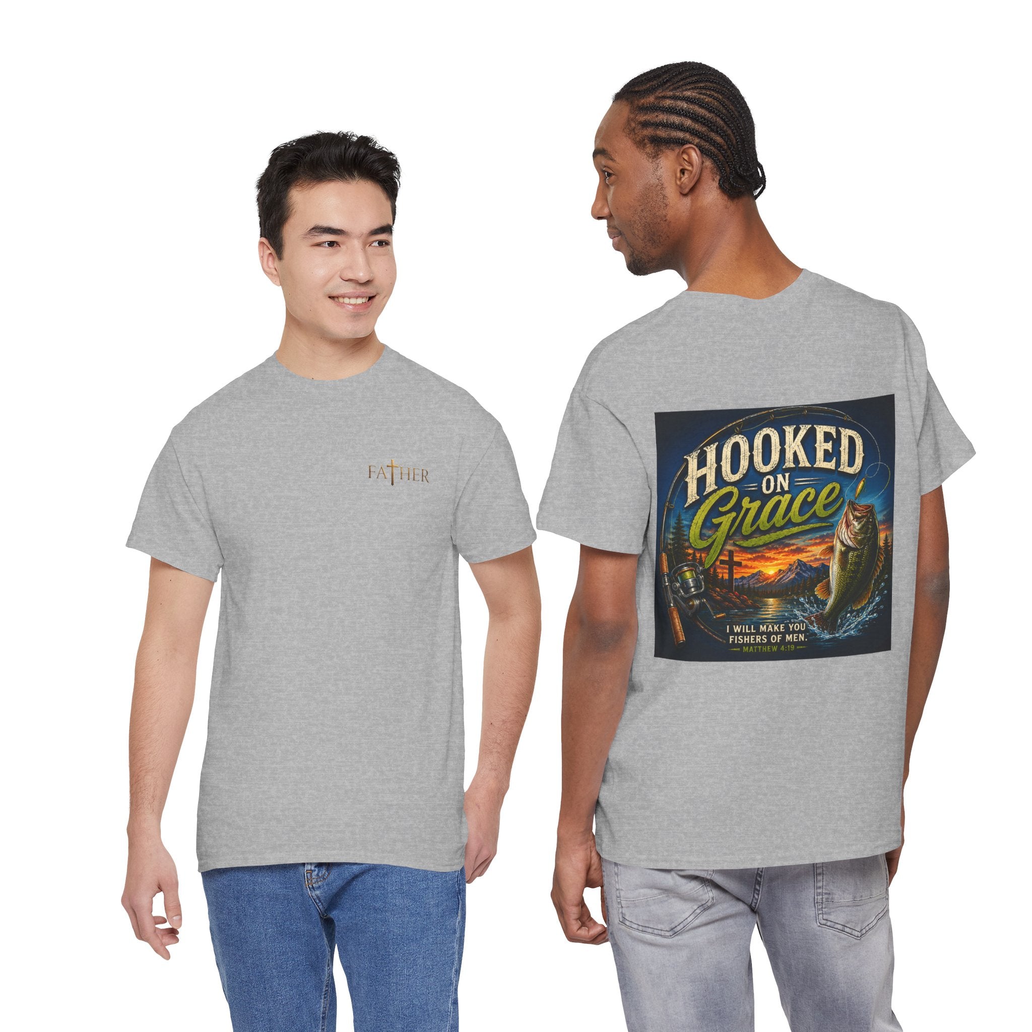 Hooked on Grace Christian Fishing T-Shirt | Faith Based Outdoor Unisex Heavy Cotton Tee