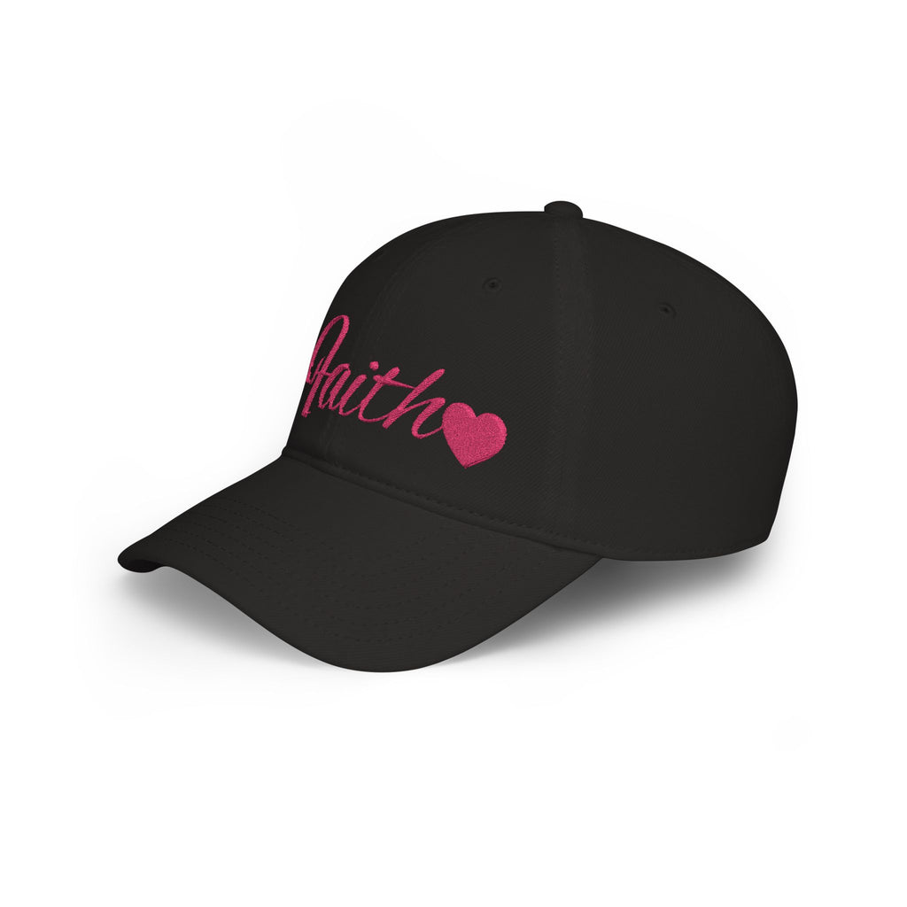 Faith Heart Embroidered Christian Cap – inspirational with Pink Script Design Low Profile Baseball Cap
