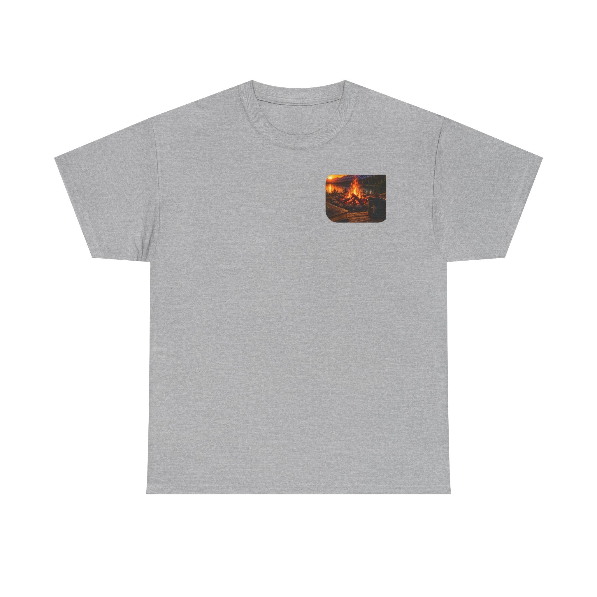 Buck Bible Bonfire Christian Hunting Shirt | Faith Outdoors T-Shirt | Rustic Campfire Deer Unisex Heavy Cotton Tee