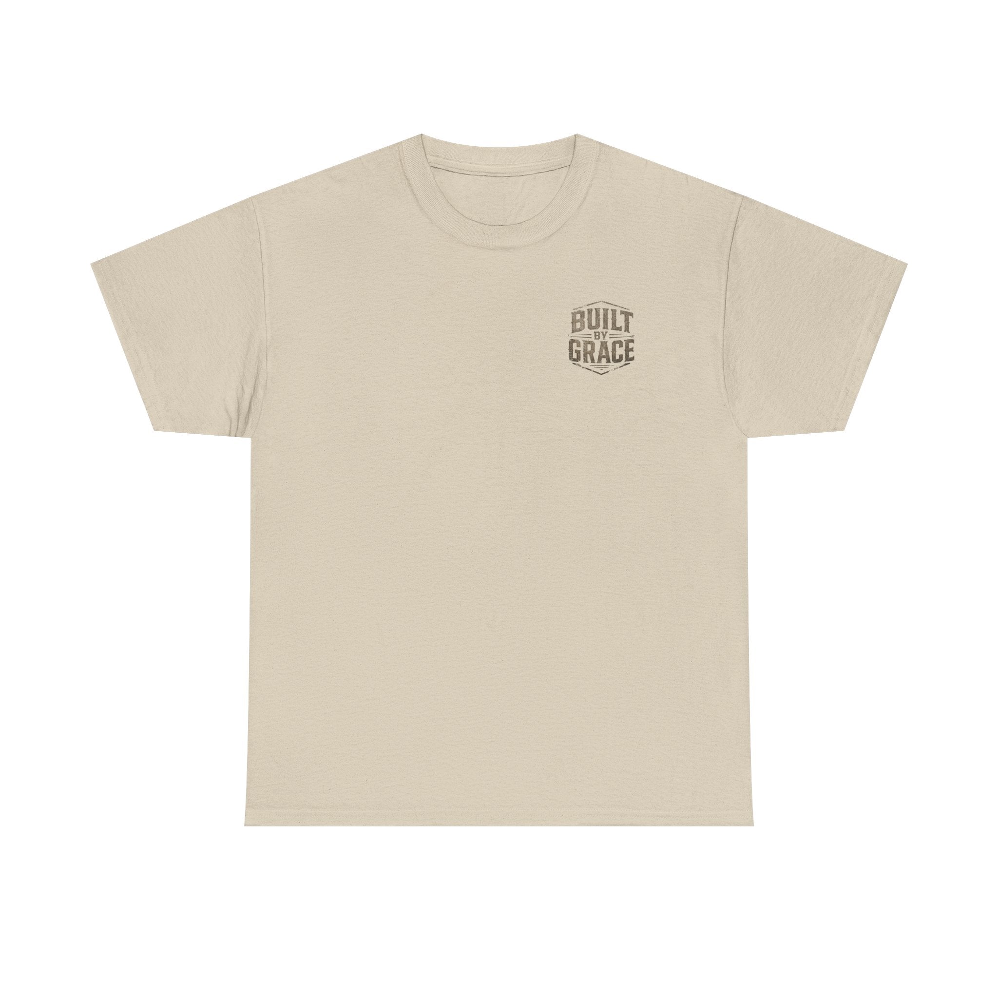 Built By Grace Christian T-Shirt | Rugged Faith-Based Graphic Tee | Inspirational Western Style Unisex Heavy Cotton Tee