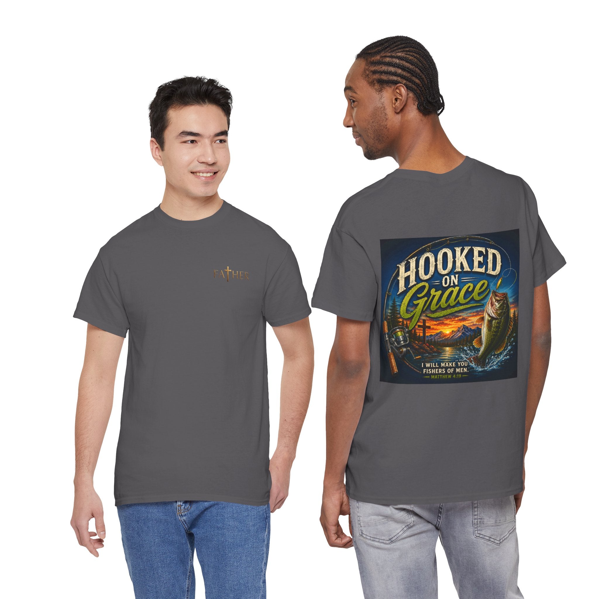 Hooked on Grace Christian Fishing T-Shirt | Faith Based Outdoor Unisex Heavy Cotton Tee