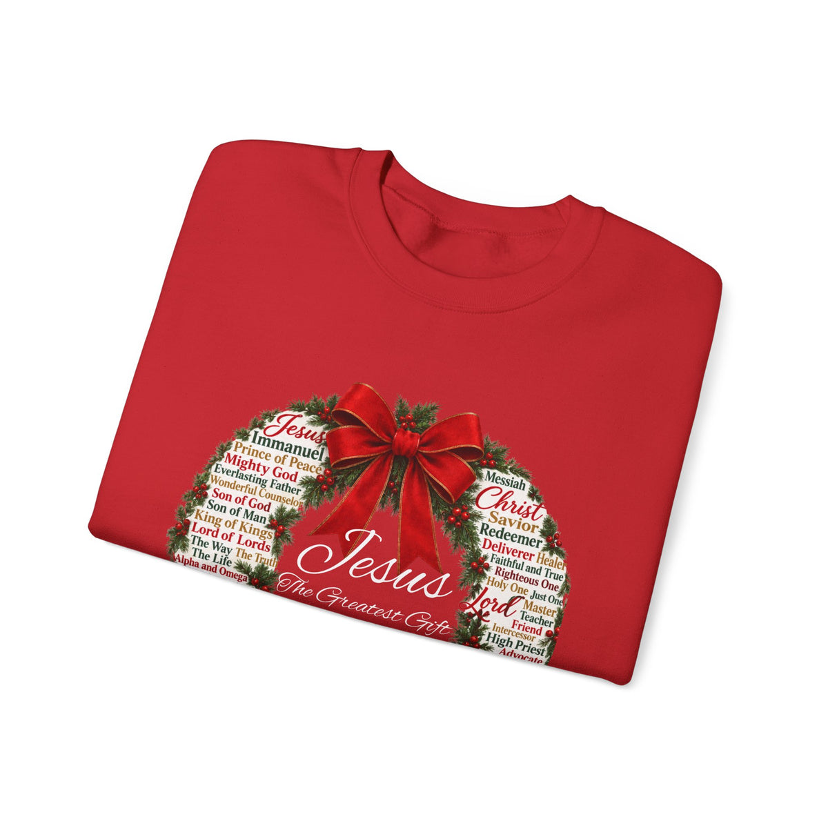 Names of Jesus Christmas Wreath Christian Heavy Blend™ Crewneck Sweatshirt