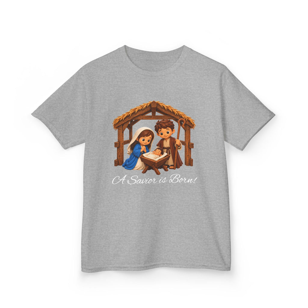 A Savior Is Born Kids Christmas T-Shirt – Nativity Christian Kids Heavy Cotton™ Tee