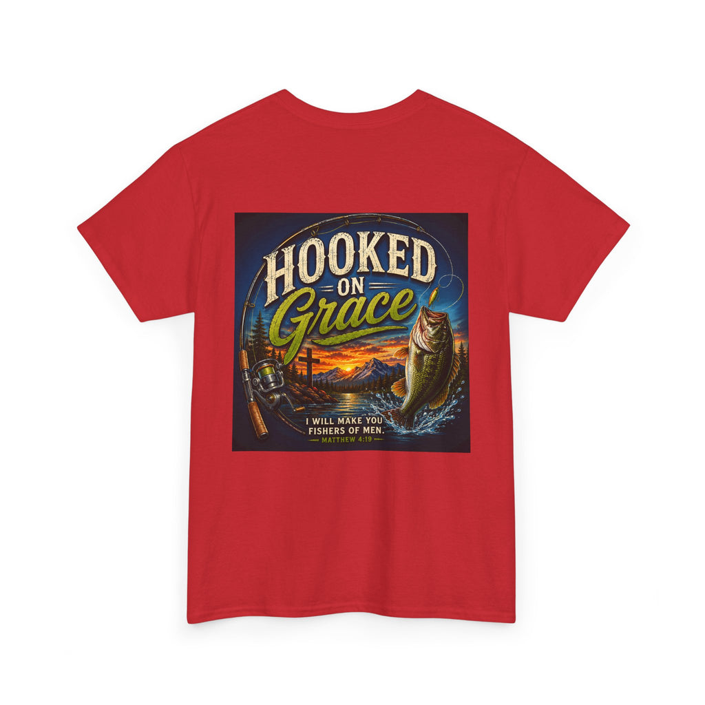 Hooked on Grace Christian Fishing T-Shirt | Faith Based Outdoor Unisex Heavy Cotton Tee