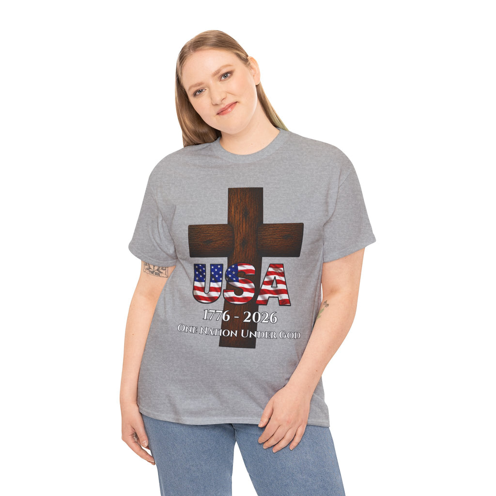 USA Cross 1776-2026 One Nation Under God Patriotic Christian T-Shirt