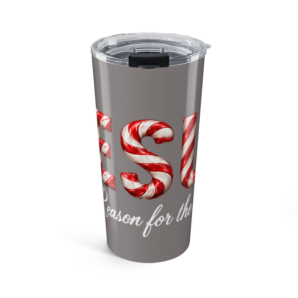 Jesus Is the Reason for the Season Christmas Tumbler Gray– Candy Cane Design Tumbler 20oz