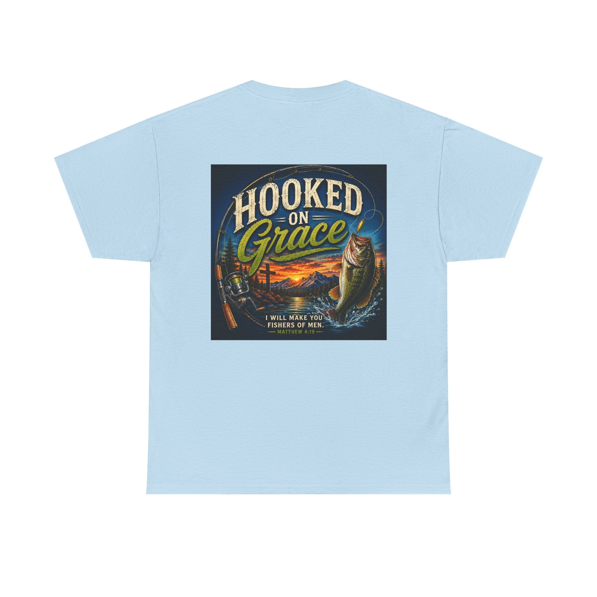 Hooked on Grace Christian Fishing T-Shirt | Faith Based Outdoor Unisex Heavy Cotton Tee