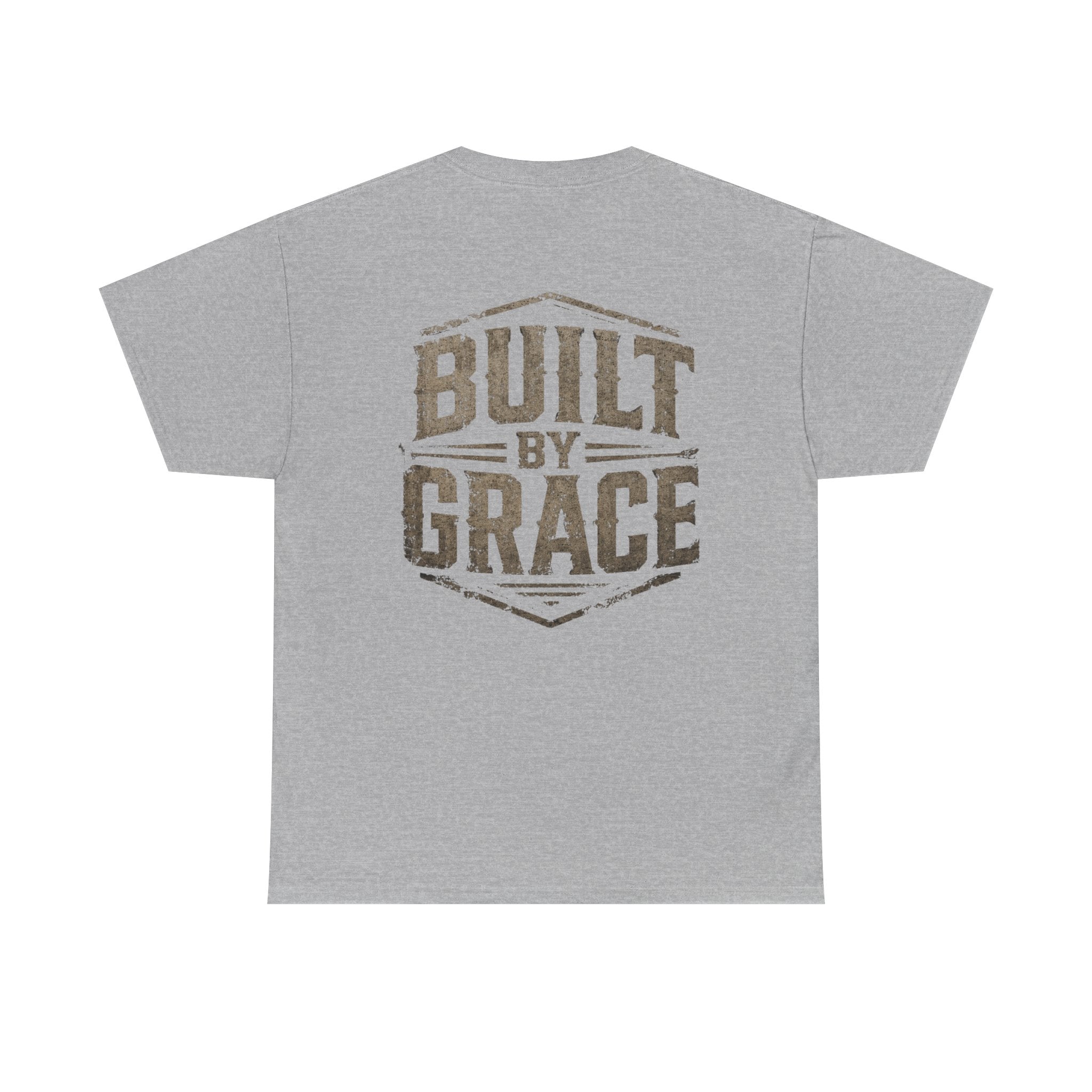 Built By Grace Christian T-Shirt | Rugged Faith-Based Graphic Tee | Inspirational Western Style Unisex Heavy Cotton Tee