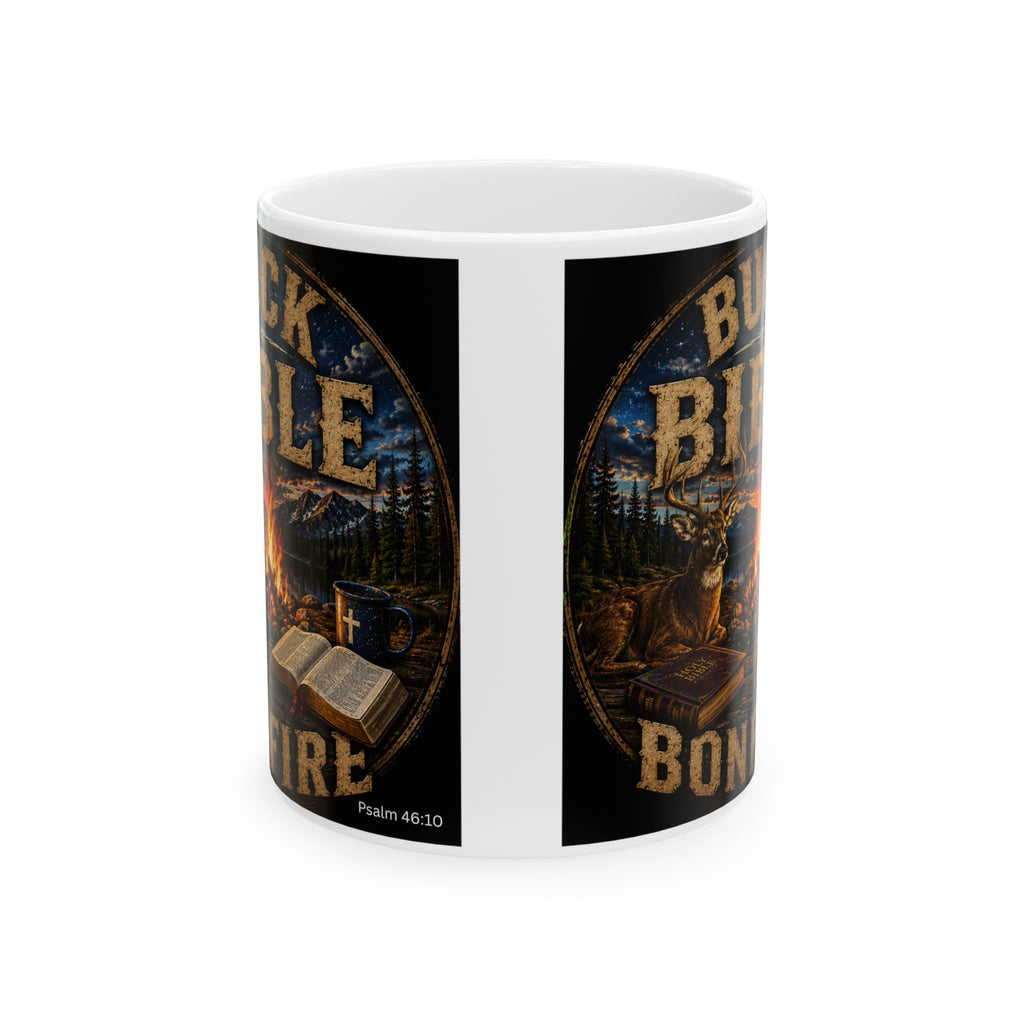 Buck Bible Bonfire Christian Coffee Mug – Faith Inspired Campfire Mug -Ceramic Mug, (11oz, 15oz)