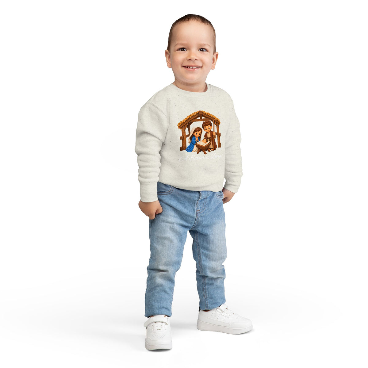 A Savior Is Born Kids Christmas – Nativity Christian Shirt Toddler Sweatshirt