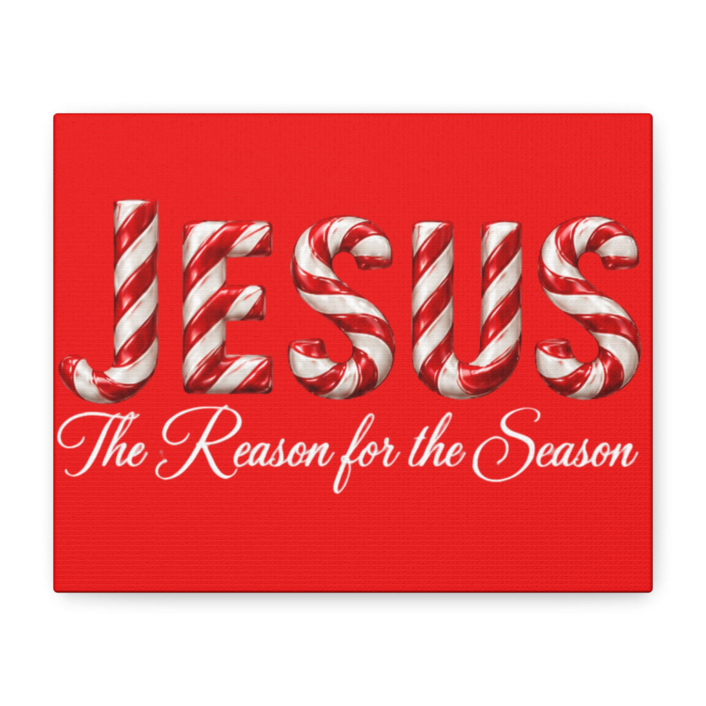 Jesus The Reason for the Season Christmas Wall Art – Candy Cane Christian Holiday Decor, Matte Canvas, Stretched, 1.25"