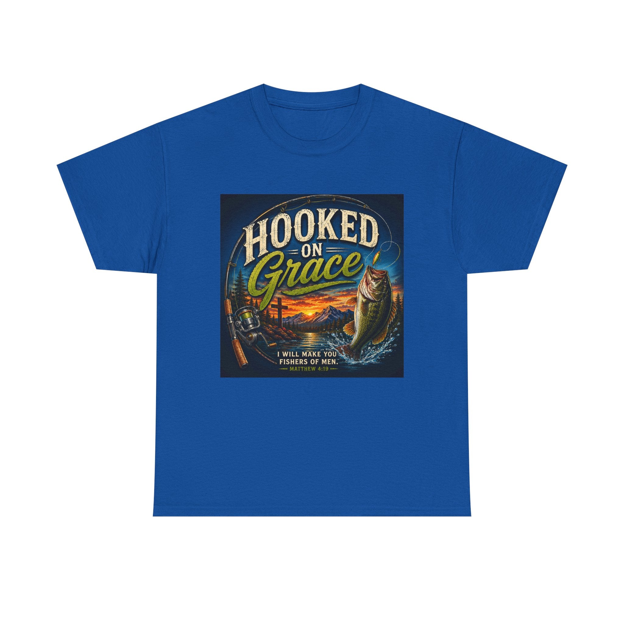 Hooked on Grace Christian Fishing T-Shirt | Faith Based Outdoor Unisex Heavy Cotton Tee