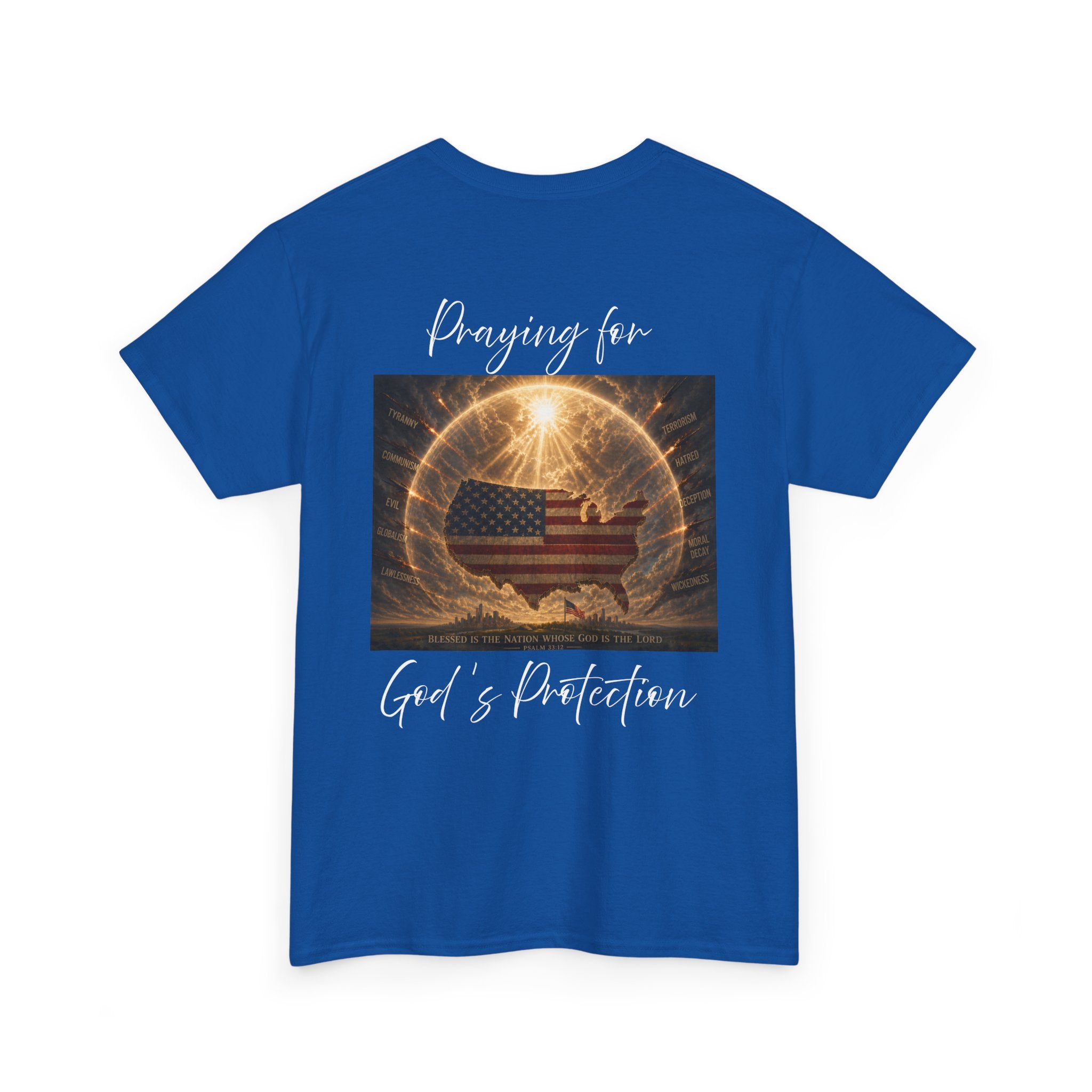 Praying for God’s Protection – Faith-Based American T-Shirt Unisex Heavy Cotton Tee