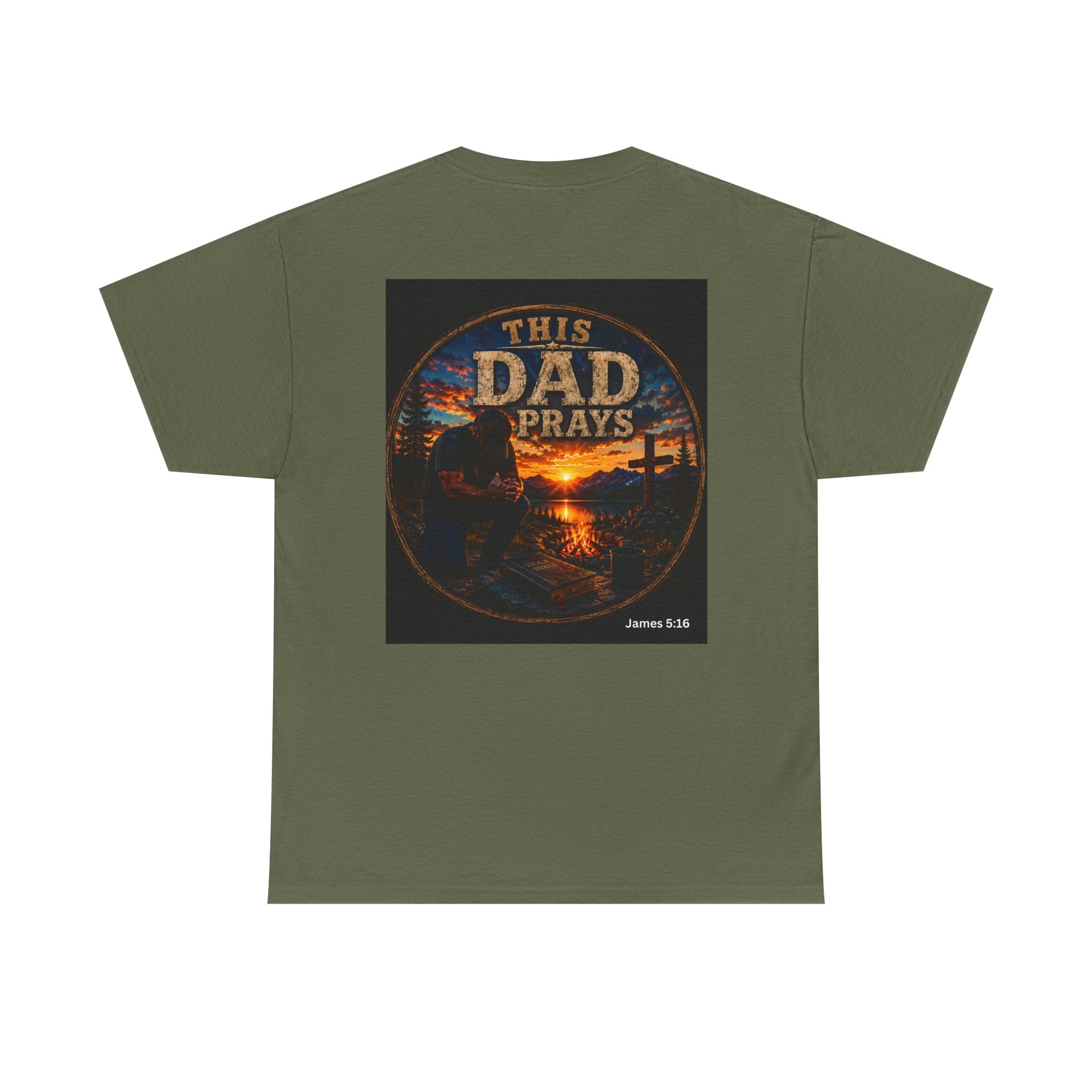 This Dad Prays Christian Outdoors T-Shirt – Faith, Family & Wilderness Sunset TeeUnisex Heavy Cotton Tee