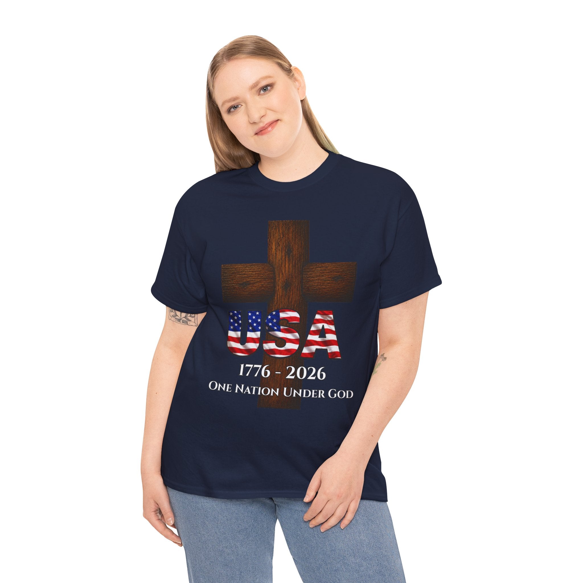 USA Cross 1776-2026 One Nation Under God Patriotic Christian T-Shirt