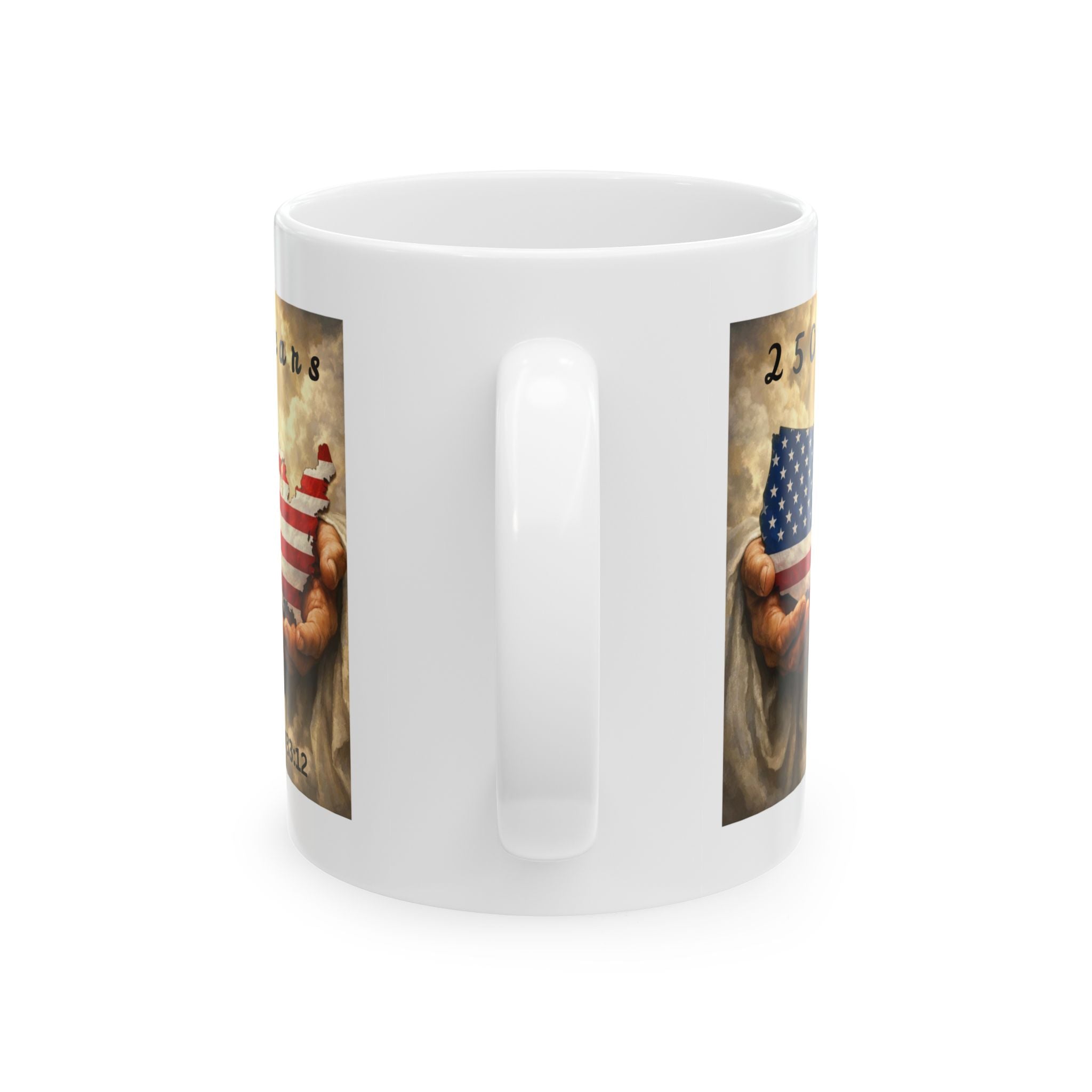 Held by God –Faith Over America  250 Years Patriotic Ceramic Mug, (11oz, 15oz)
