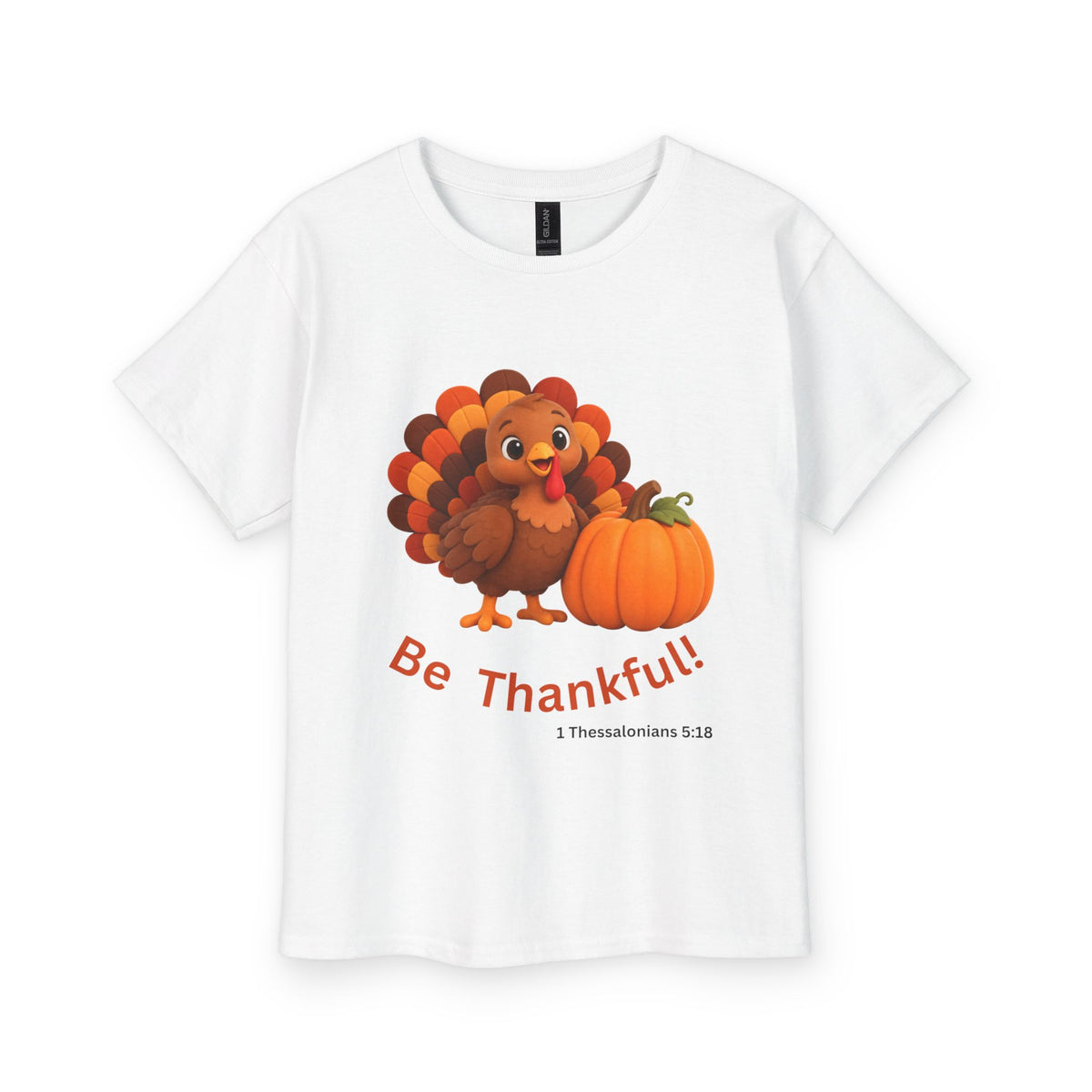 Be Thankful Thanksgiving Turkey & Pumpkin T-Shirt – Cute Fall Holiday Graphic Youth Ultra Cotton Tee
