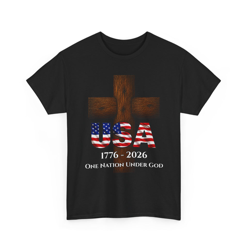 USA Cross 1776-2026 One Nation Under God Patriotic Christian T-Shirt