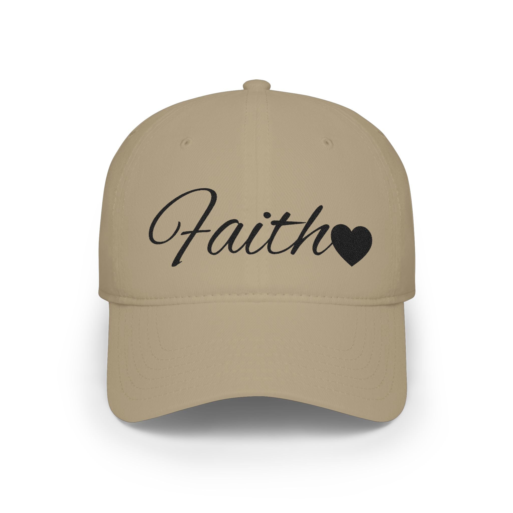 Faith Heart Embroidered Christian Cap – Inspirational Hat with Black Script Design Low Profile Baseball Cap