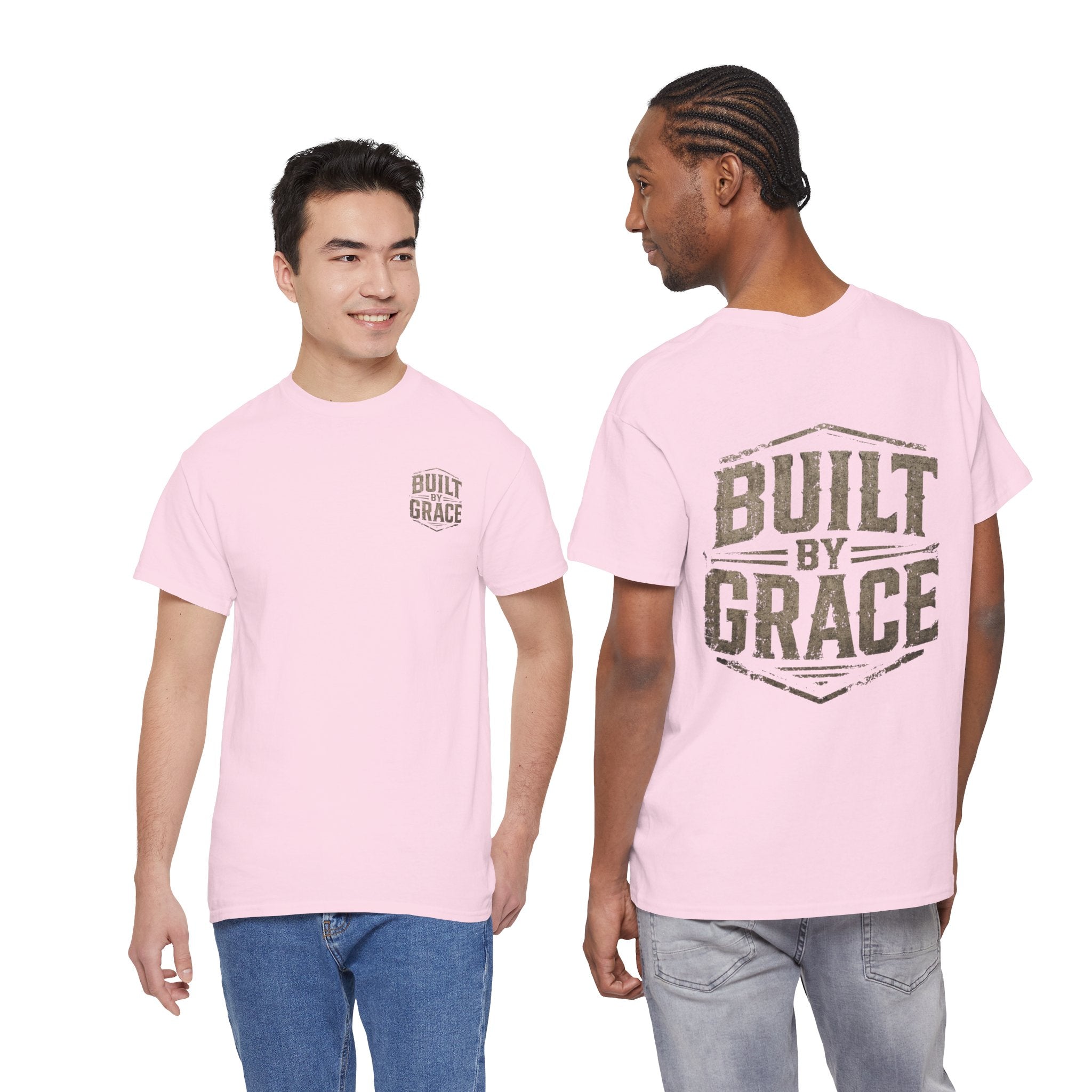 Built By Grace Christian T-Shirt | Rugged Faith-Based Graphic Tee | Inspirational Western Style Unisex Heavy Cotton Tee