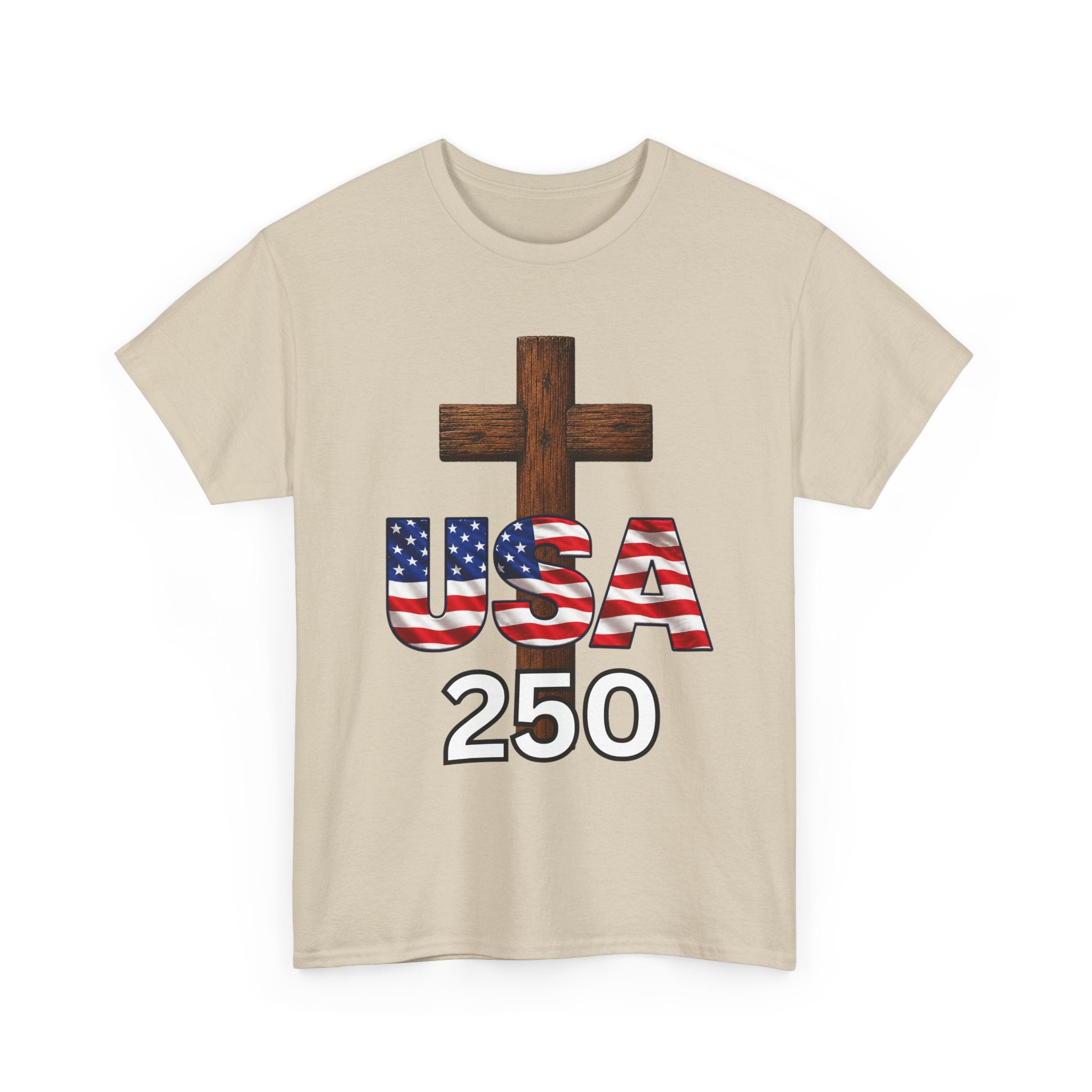 USA 250 Christian Patriotic Cross T-Shirt – America’s 250th Anniversary Faith & Freedom Unisex Heavy Cotton Tee