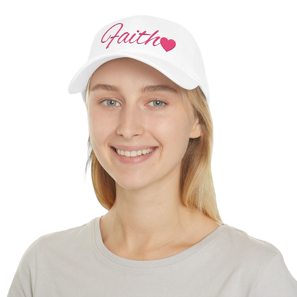 Faith Heart Embroidered Christian Cap – inspirational with Pink Script Design Low Profile Baseball Cap