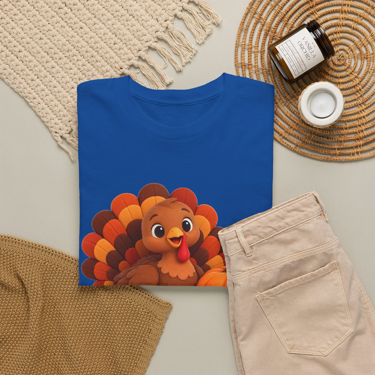 Be Thankful Thanksgiving Turkey & Pumpkin T-Shirt – Cute Fall Holiday Graphic Unisex Heavy Cotton Tee