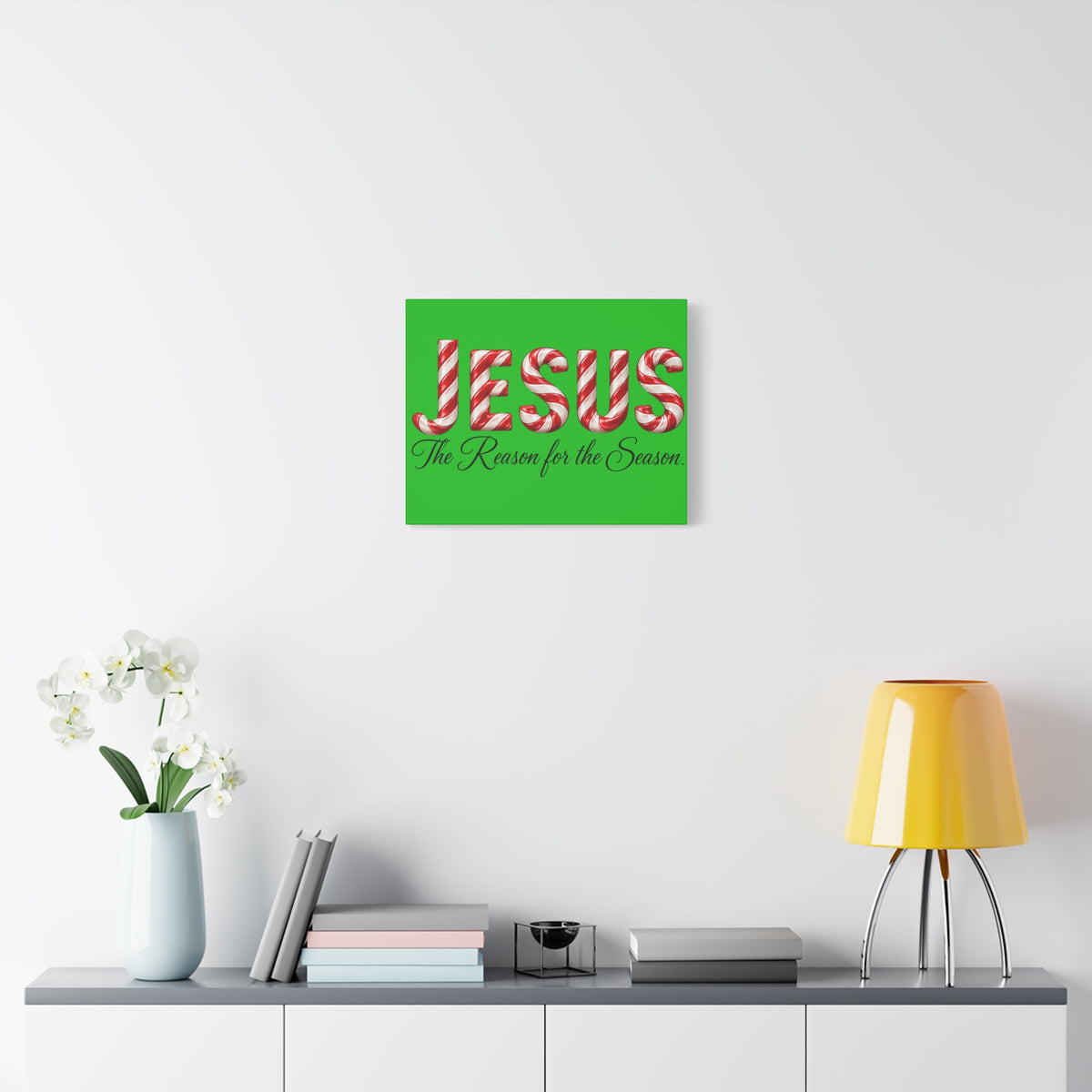 Jesus The Reason for the Season Christmas Wall Art – Candy Cane Christian Holiday Decor, Matte Canvas, Stretched, 1.25"