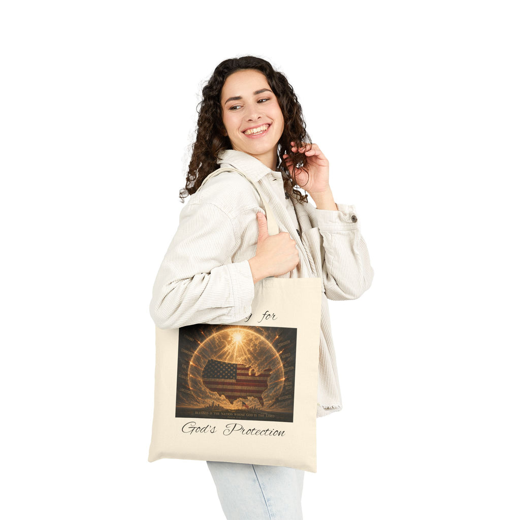 Praying for God’s Protection Patriotic Christian Cotton Tote Bag