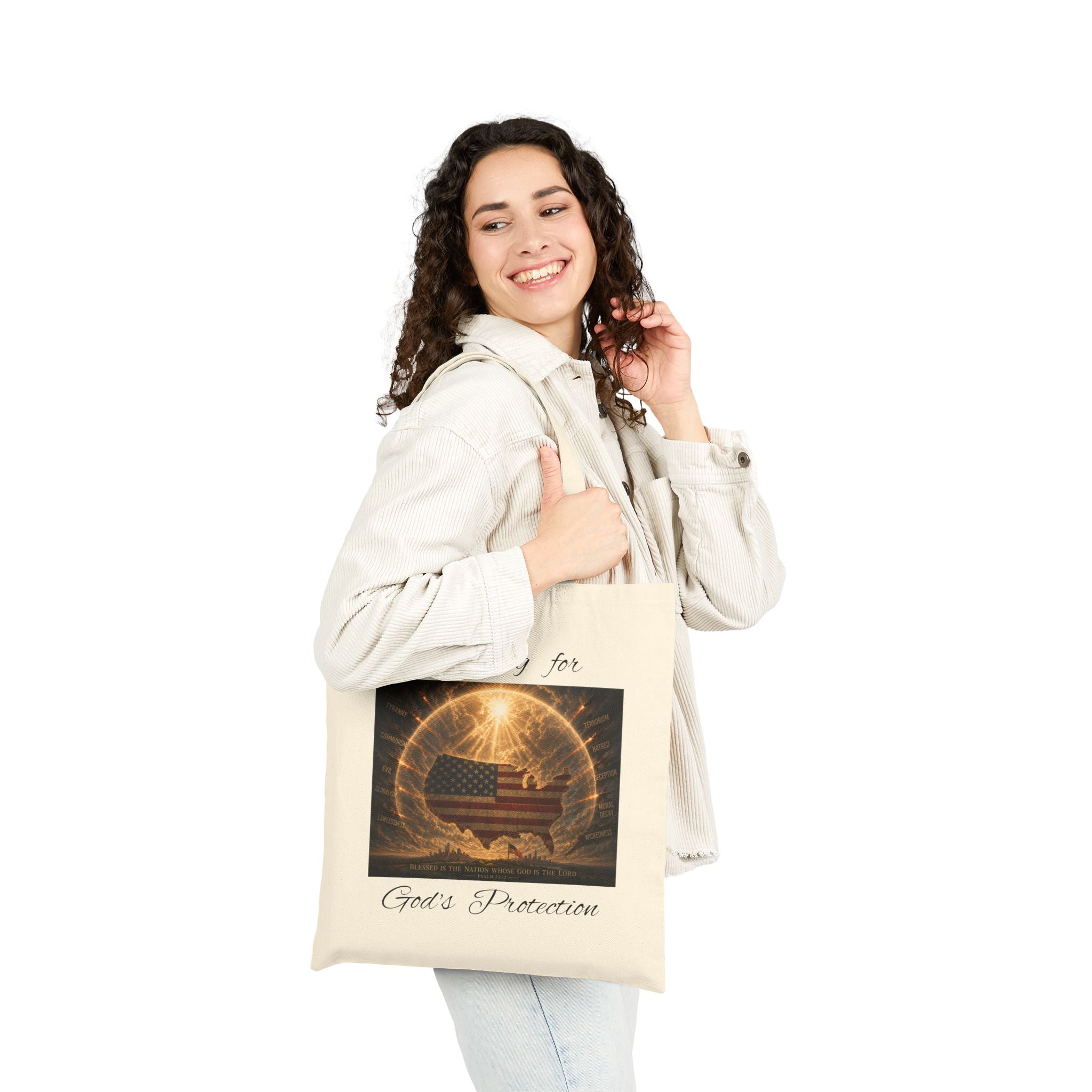 Praying for God’s Protection Patriotic Christian Cotton Tote Bag