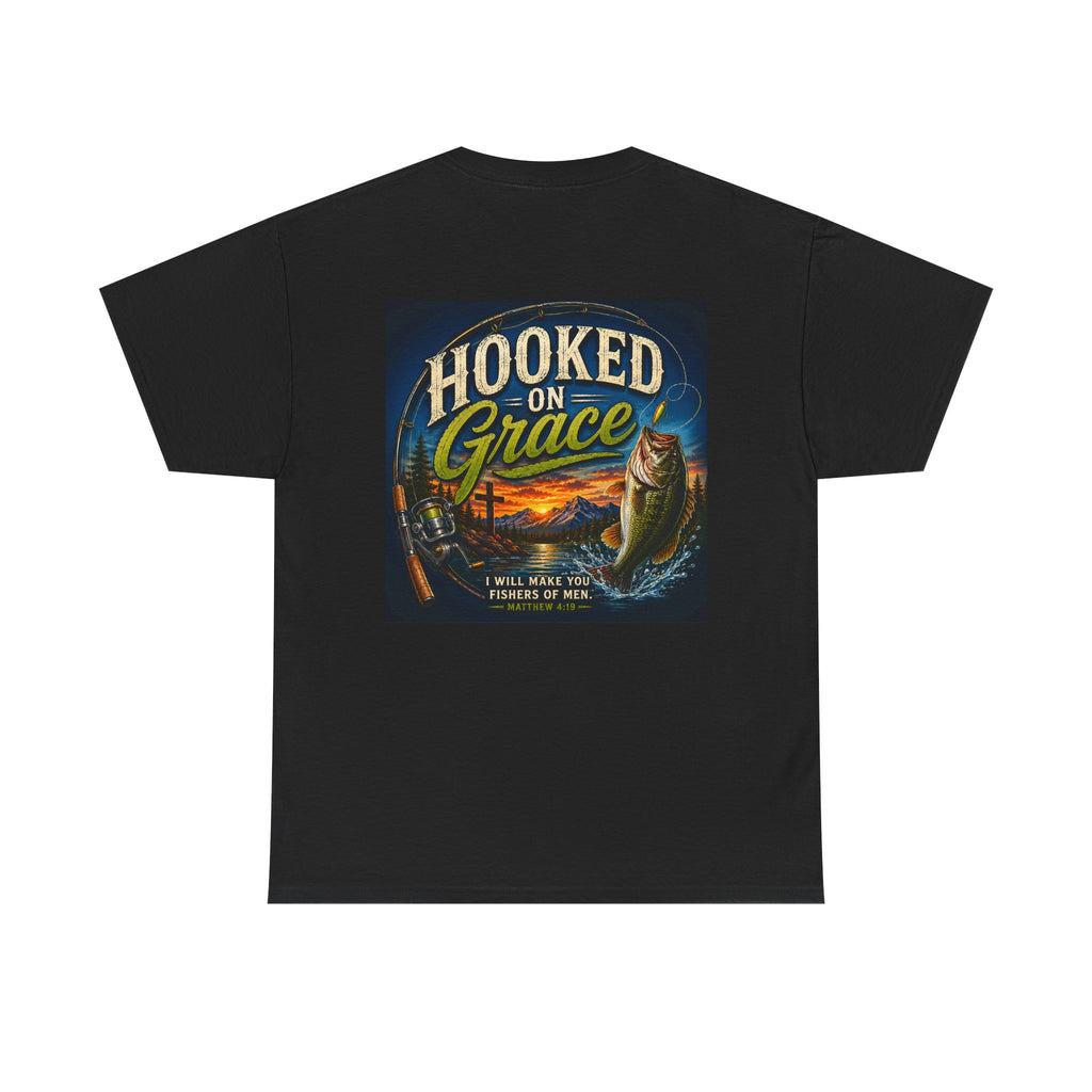 Hooked on Grace Christian Fishing T-Shirt | Faith Based Outdoor Unisex Heavy Cotton Tee