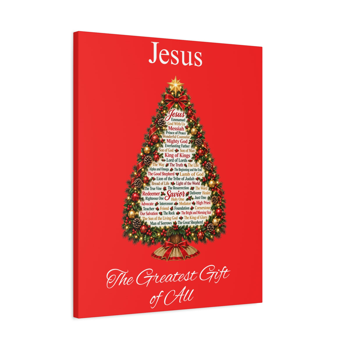 Jesus – The Greatest Gift of All | Christian Christmas Tree Wall Art, Matte Canvas, Stretched, 1.25"