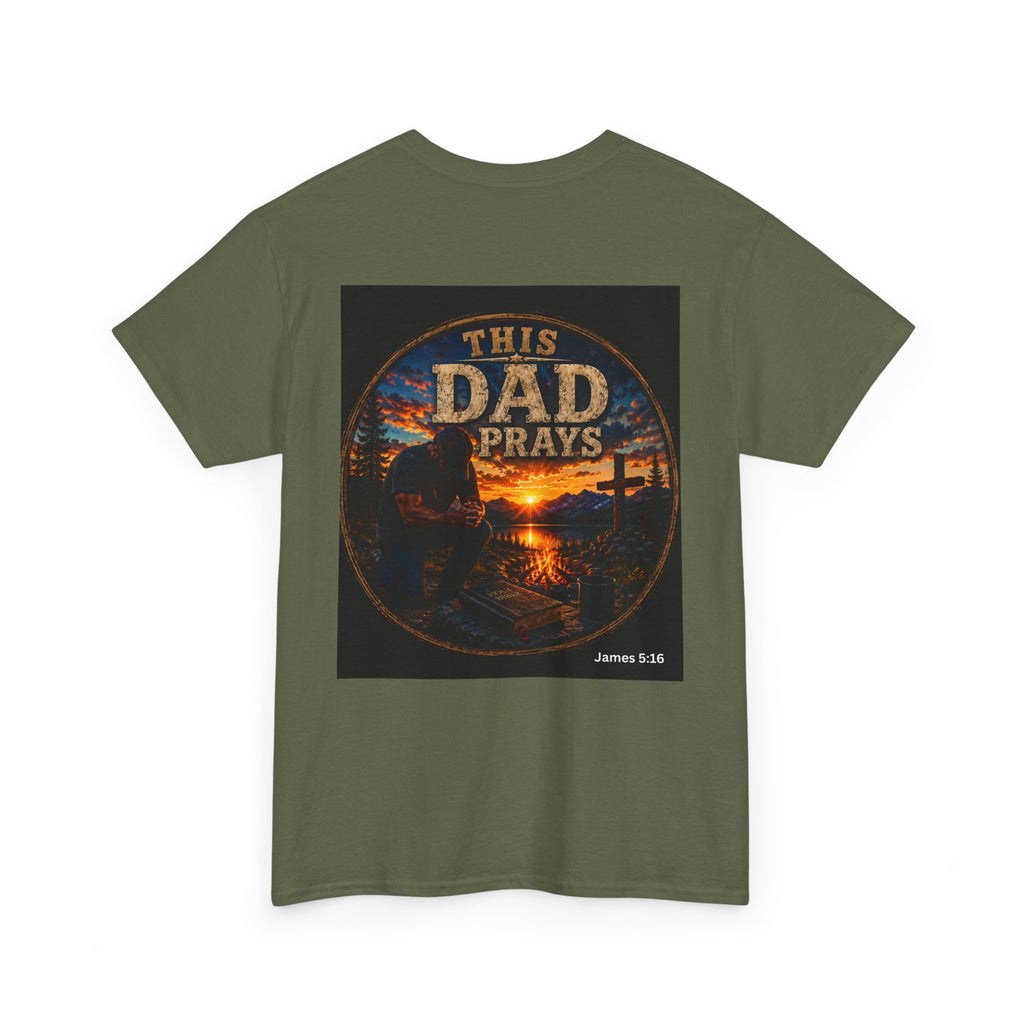 This Dad Prays Christian Outdoors T-Shirt – Faith, Family & Wilderness Sunset TeeUnisex Heavy Cotton Tee