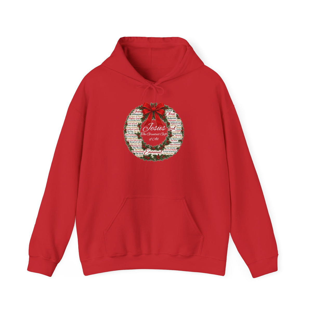 Names of Jesus Christmas Wreath Christian Heavy Blend™ Hooded Sweatshirt