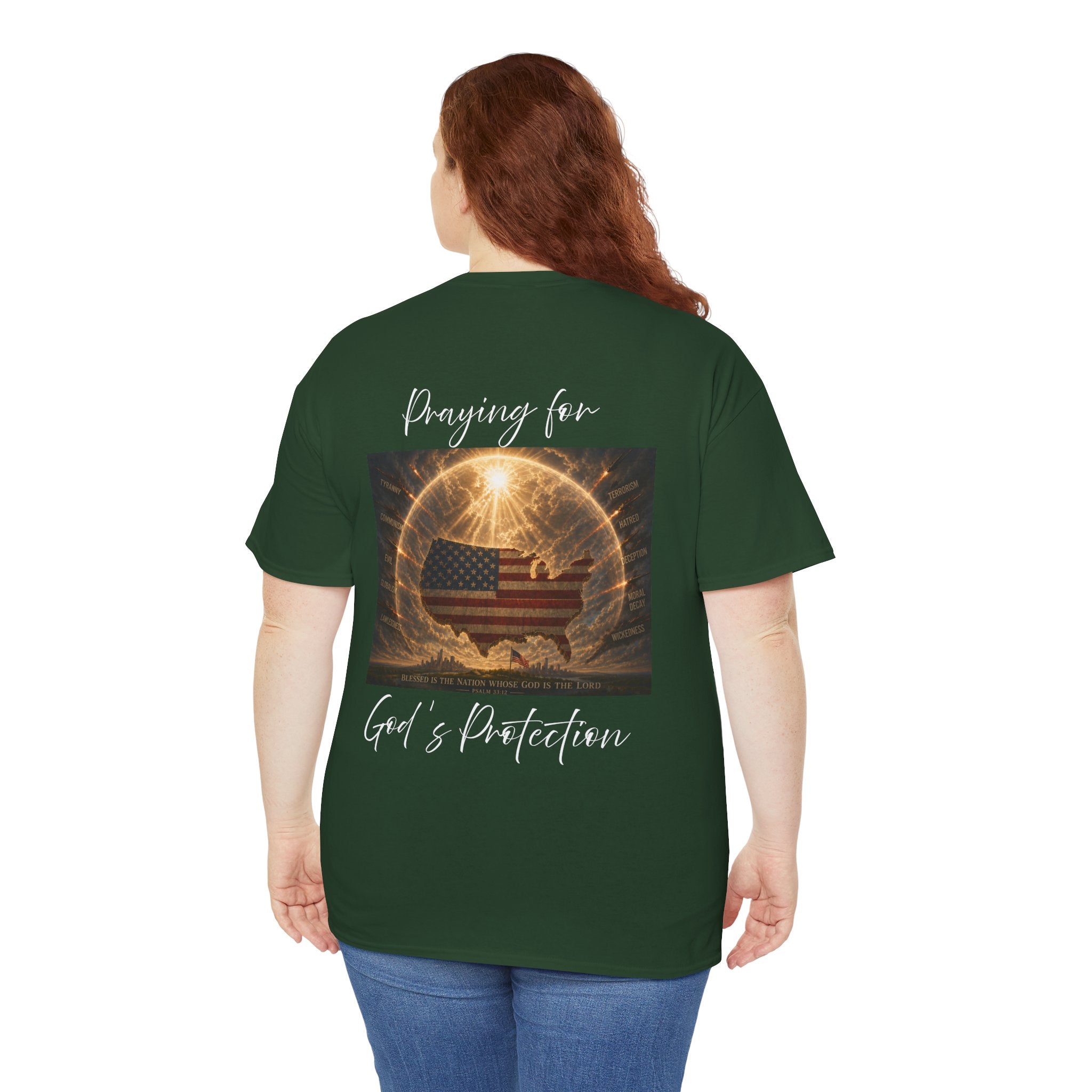 Praying for God’s Protection – Faith-Based American T-Shirt Unisex Heavy Cotton Tee