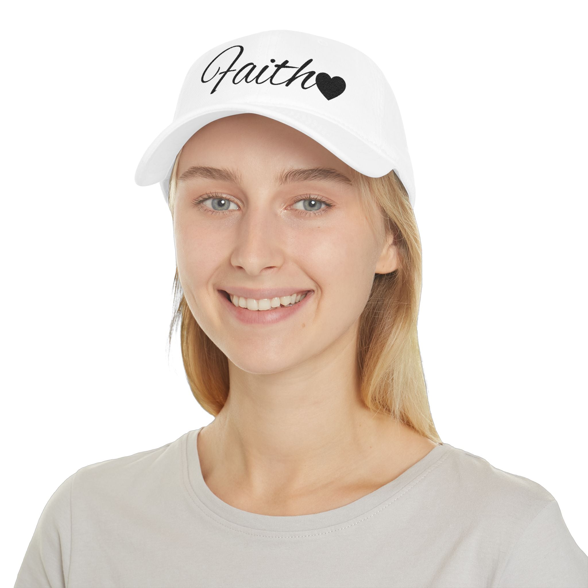 Faith Heart Embroidered Christian Cap – Inspirational Hat with Black Script Design Low Profile Baseball Cap