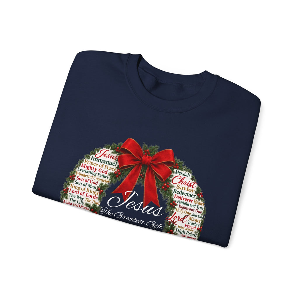 Names of Jesus Christmas Wreath Christian Heavy Blend™ Crewneck Sweatshirt